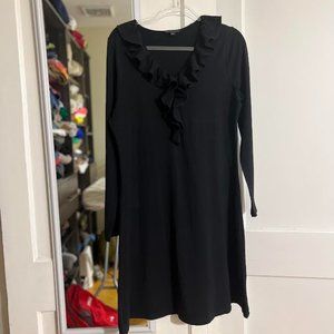 "346" Brooks Brothers Black Ruffle Neck Long Sleeve Dress - Size L
